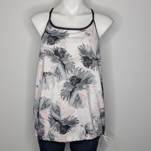 Fabletics White Black Pink Floral Shelf Bra Athletic Workout Tank Top L